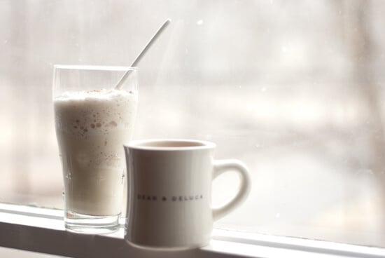vanilla-winter-milkshake-2 eggnog milkshake and coffee in window ledge