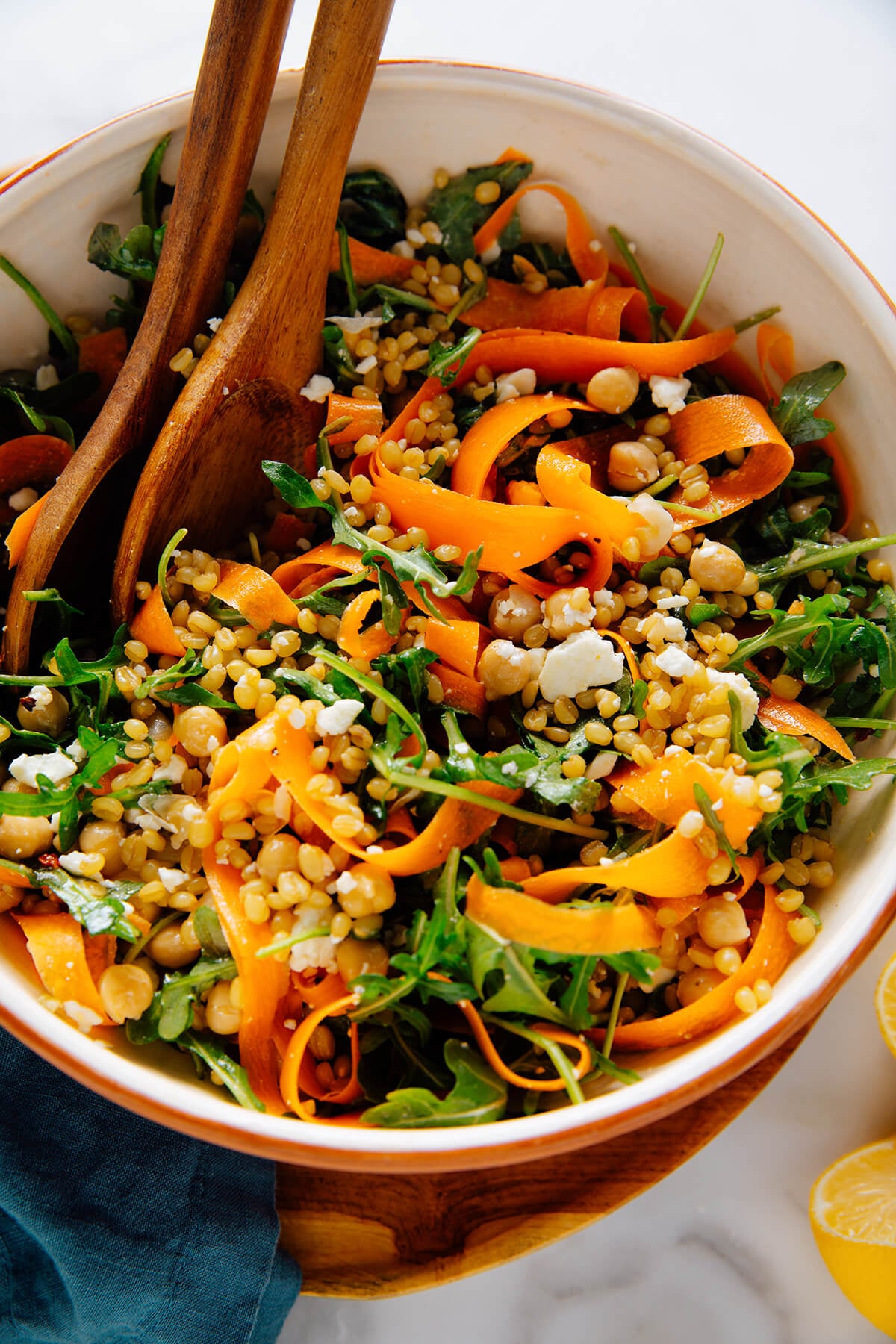arugula carrot and chickpea salad with wheat berries