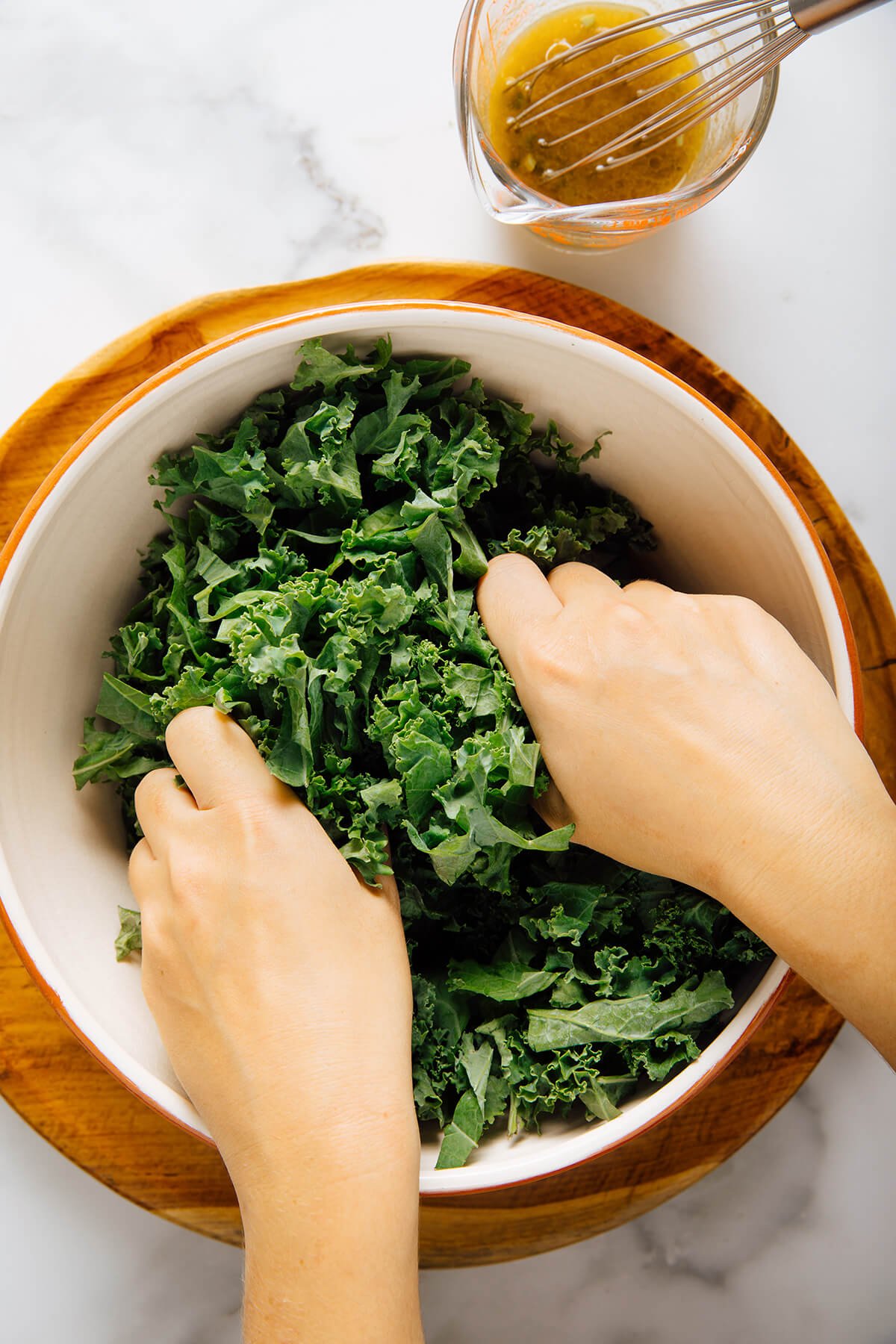 massaging kale