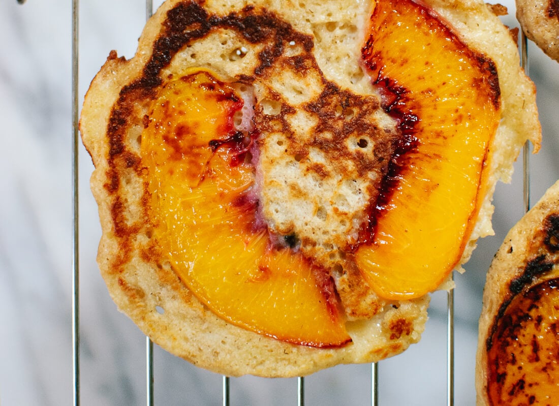 Peach upside-down pancakes