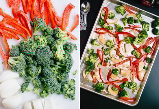 broccoli, red pepper and onions