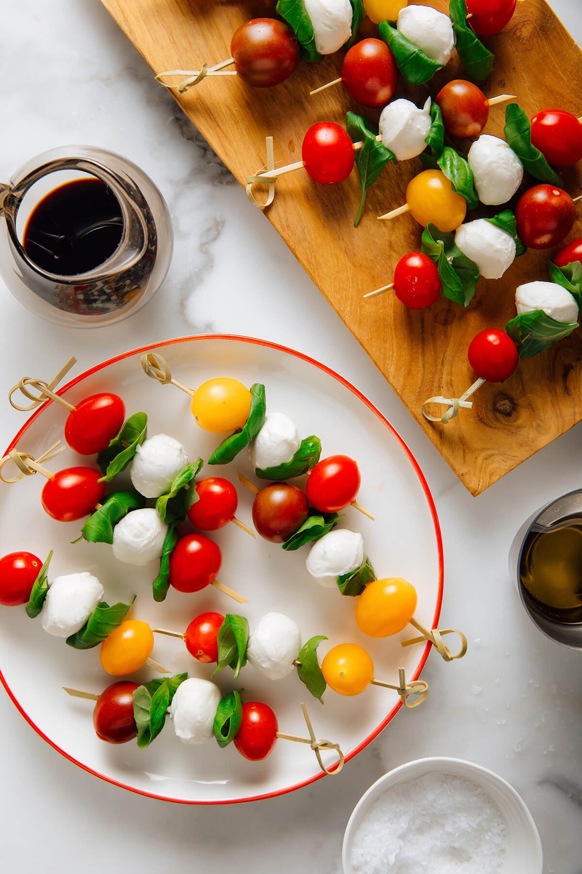 caprese skewers before drizzling balsamic vinegar