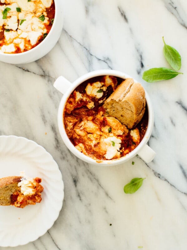 tomato, basil and goat cheese dip with crusty bread