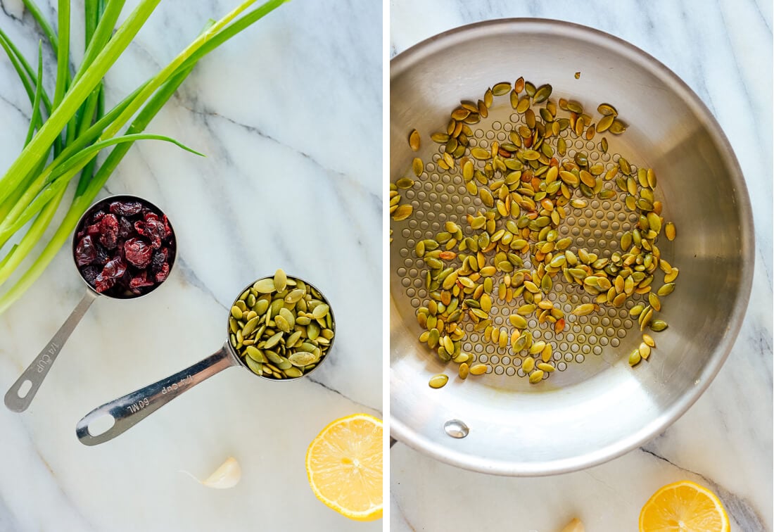 ingredients (cranberries, green onion and pepitas)