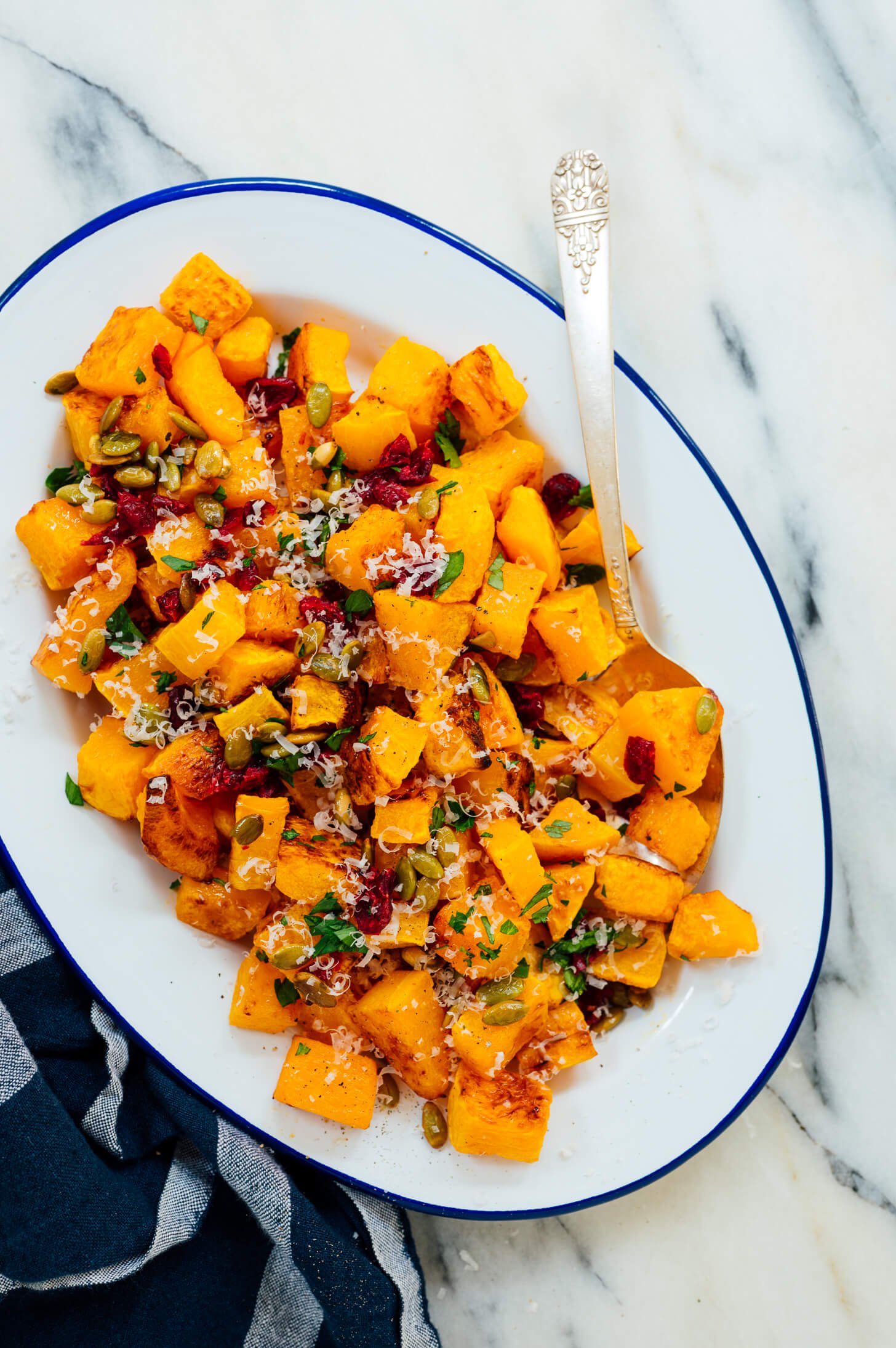 roasted butternut squash on serving platter