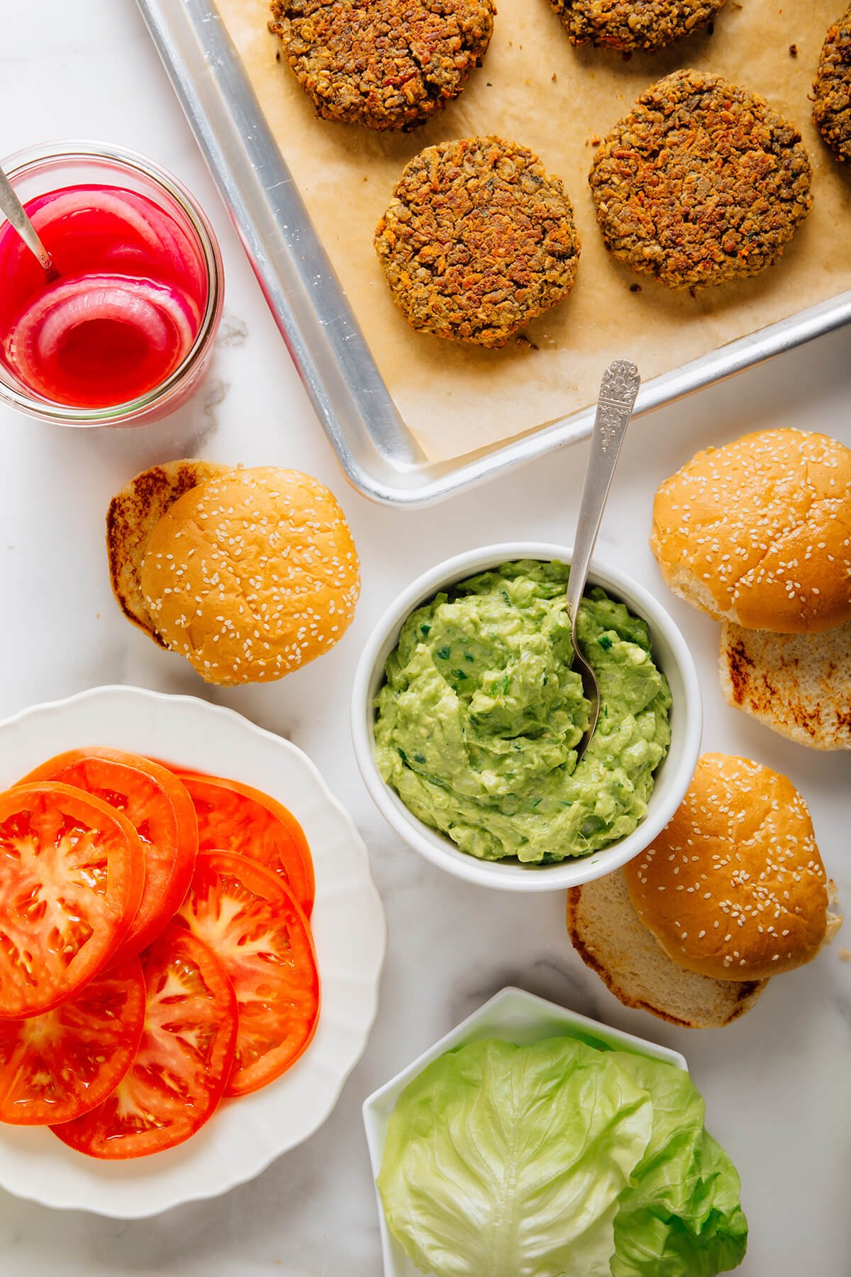 lentil veggie burger assembly